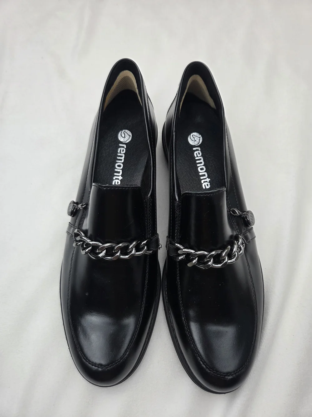 Remonte Women’s Black Leather Chain Loafers EU 41 Slip On Shoes